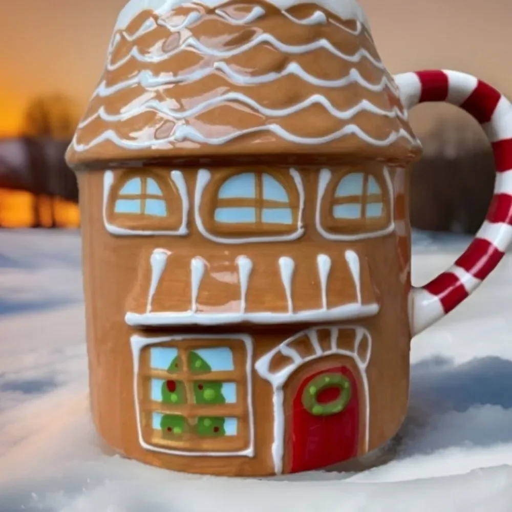 Wondershop Ceramic Gingerbread house Tan and Red Holiday Coffee Mug
